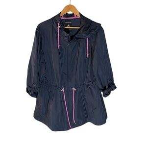 F9- Weather Tamer Parka in a pocket Navy Windbreaker Jacket with Pink Drawcords